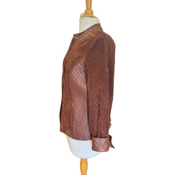 Vintage Leather Moto Jacket Brown Quilted Leather and Suede - Picture 6 of 10